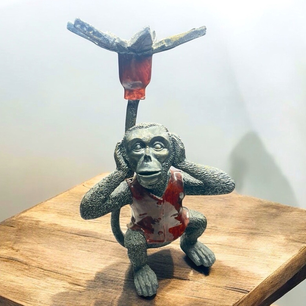 Vintage - 12" Tall - Wooden/ Resin Chimpanzee Figurine